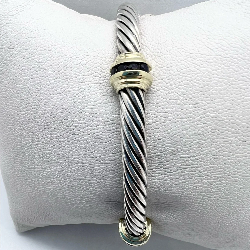 David Yurman 5mm Onyx 14k Gold Double Station Bracelet - Picture 4 of 14